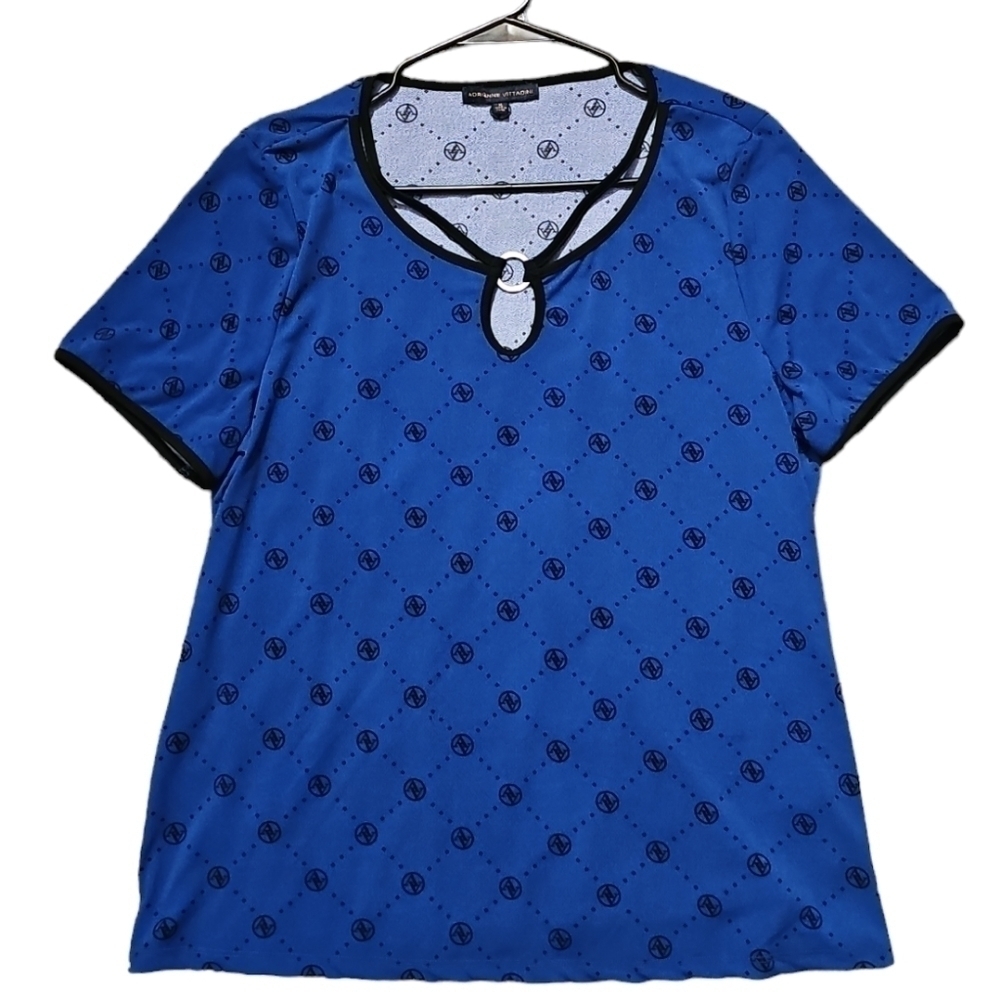 Adrienne Vittadini keyhole top, blue, black, casual, classy